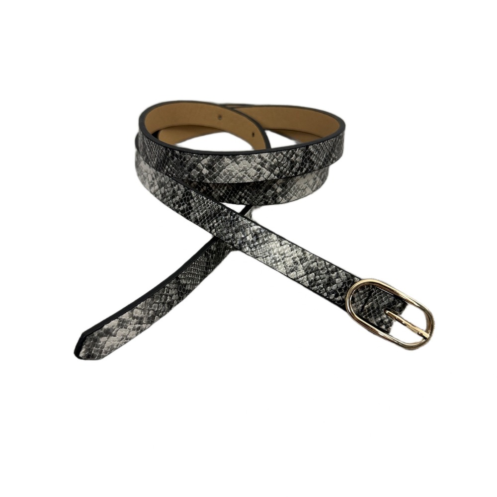 Linea Pelle Belt Womens Medium Grey Black LP Blue Snakeskin Skinny Gold Buckle
